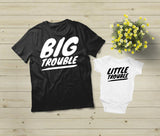 Father Son Matching Shirts Big Little Trouble Funny Daddy And Me Outfits