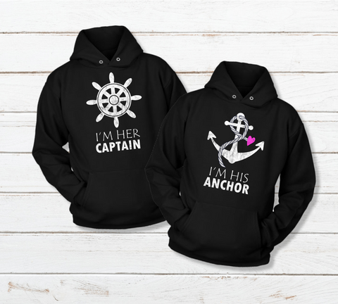 Matching Couples Hoodies Cruise His And Hers Matching Outfits Captain Anchor