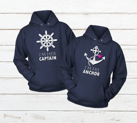 Matching Couples Hoodies Cruise His And Hers Matching Outfits Captain Anchor
