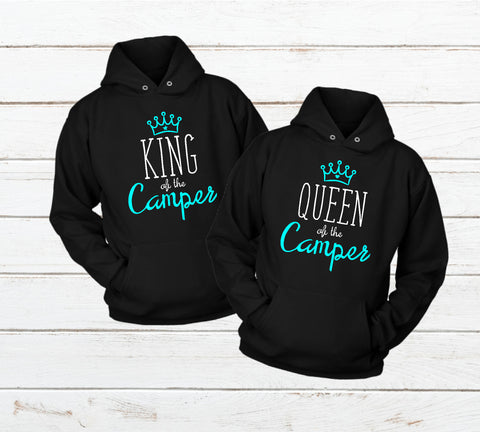 Camping Matching Couples Hoodies King and Queen of the Camper