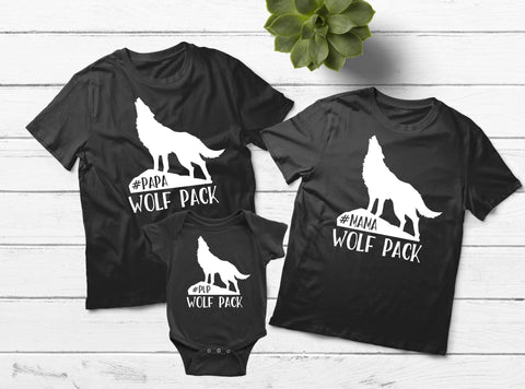 Matching Family Shirts Mom Dad Son Matching Outfits Wolf Pack - Black