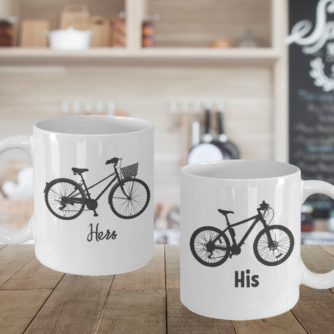His and Hers Bike Matching Couple Bicycle Mugs
