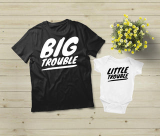 Father Son Matching Shirts Big Little Trouble Funny Daddy And Me Outfi Matchizz