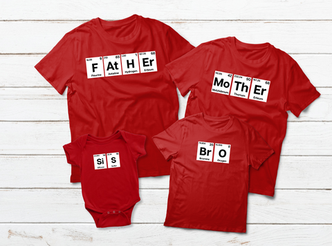 Family Outfits Father Mother Sis Bro Periodic Table Matching Shirts