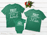Baby First Christmas Family Outfits Dad Mom Son Daughter Matching Shirts Green