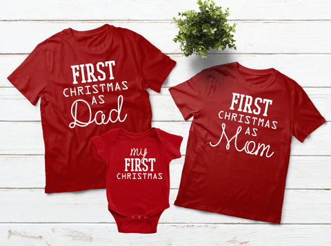 Baby First Christmas Family Outfits Dad Mom Son Daughter Aunt Gramma Matching Shirts
