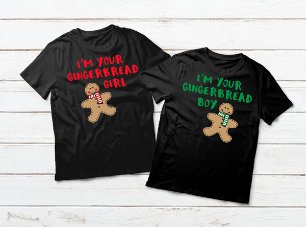 Couples Christmas Shirts Gingerbread Girlfriend and Boyfriend Matching Shirts