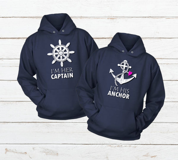 Couples Hoodies Captain Anchor Matching Sweatshirt