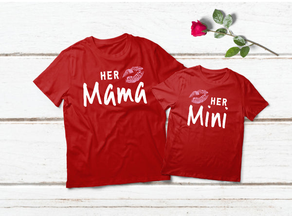 Mommy and Me Outfits Mama Mini Mother Daughter Shirts-Red