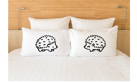 Cute Hedgehogs Couples Pillow Cases Bedding Gift Set