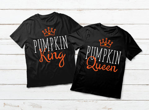 Couples T Shirts Halloween Pumpkin King and Queen