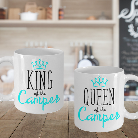 Camping Couple Mugs Queen King of the Camper Gift