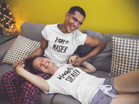 Couples Shirts Funny Pajamas Snore Master and Blanket Stealer