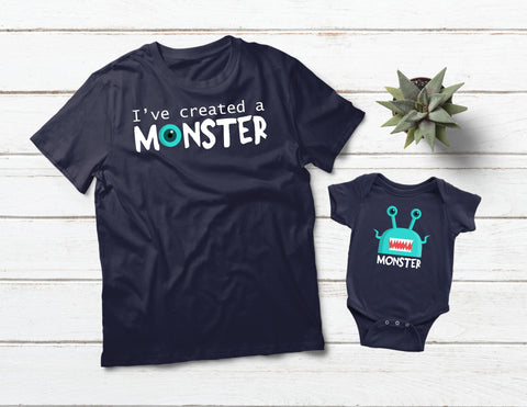 Daddy Son Matching Shirts I Created a Monster -Navy