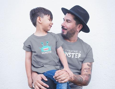 Daddy Son Matching Shirts I Created a Monster -Gray