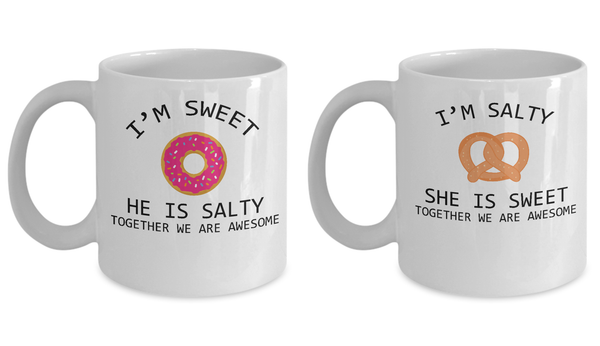 Matching Couple Mugs Salty and Sweet Funny Gift Set