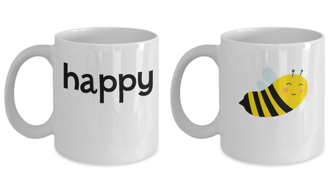 Couple Matching Mugs Bee Be Happy Set Gift
