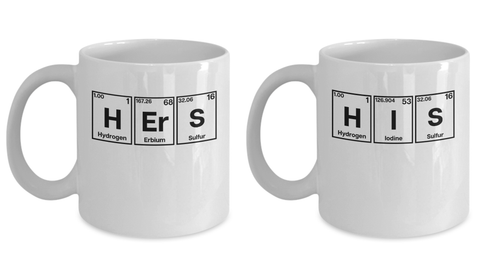 His and Hers Couple Coffee Mugs Matching Periodic Table Set