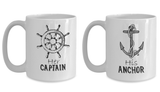 Couple Matching Mugs Set Her Captain His Anchor Cruise Gift