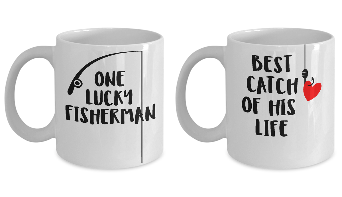 Coffee Couple Mugs Gift-Set - One Great Fisherman Best Catch of