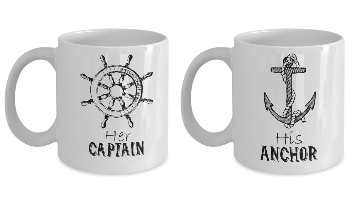Matching Couple Mugs Her Captain His Anchor Cruising Gift