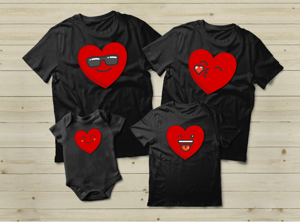 Family Outfits Heart Emoji Matching Shirts Valentine