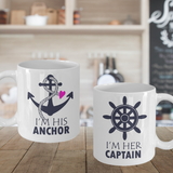Matching Couple Mugs Her Captain His Anchor Cruising Gift