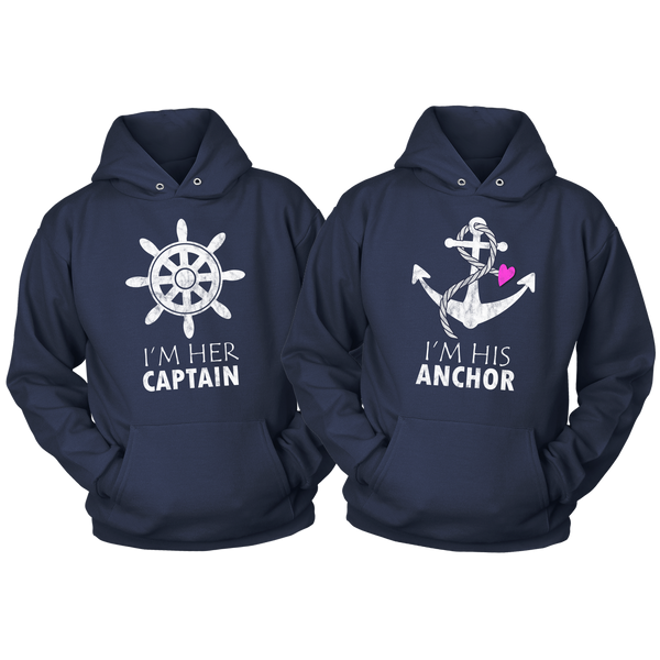 Couples Hoodies Her Captain His Anchor-Nautical Gift