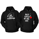 Fishing Couples Hoodies Lucky Fisherman Gifts for Couples -Black