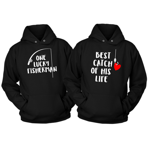 Fishing Couples Hoodies Lucky Fisherman Gifts for Couples -Black