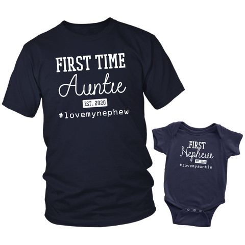 Aunt and Nephew Shirts First Time Auntie 2020